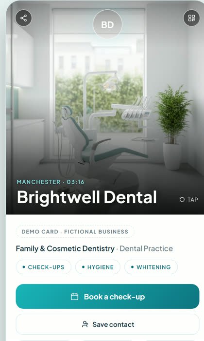 Demo card for a fictional dental practice