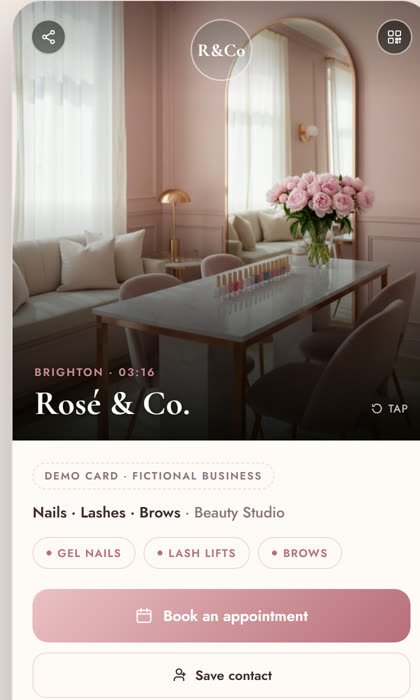 Demo card for a fictional beauty studio